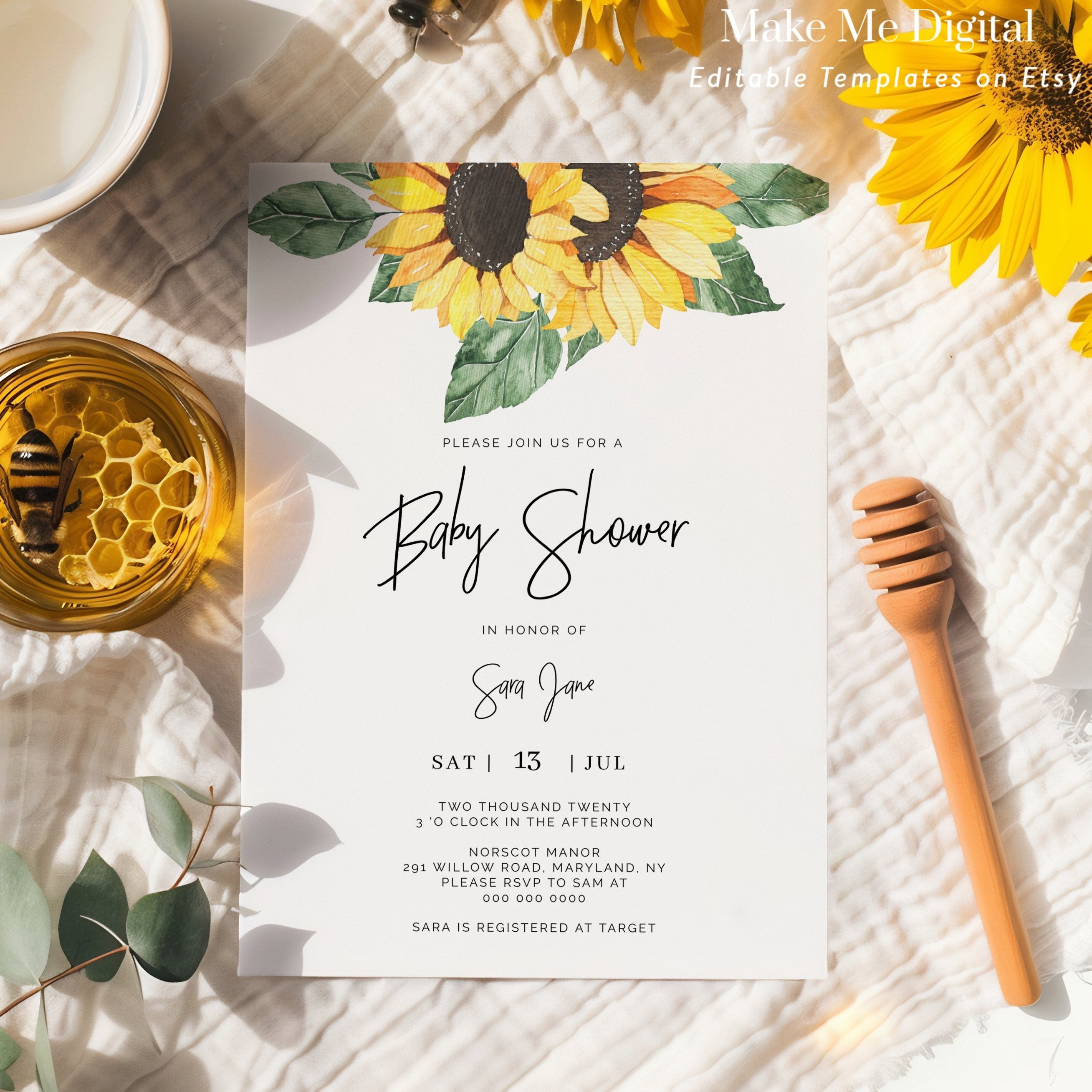 Sunflower baby shower fashion invitations