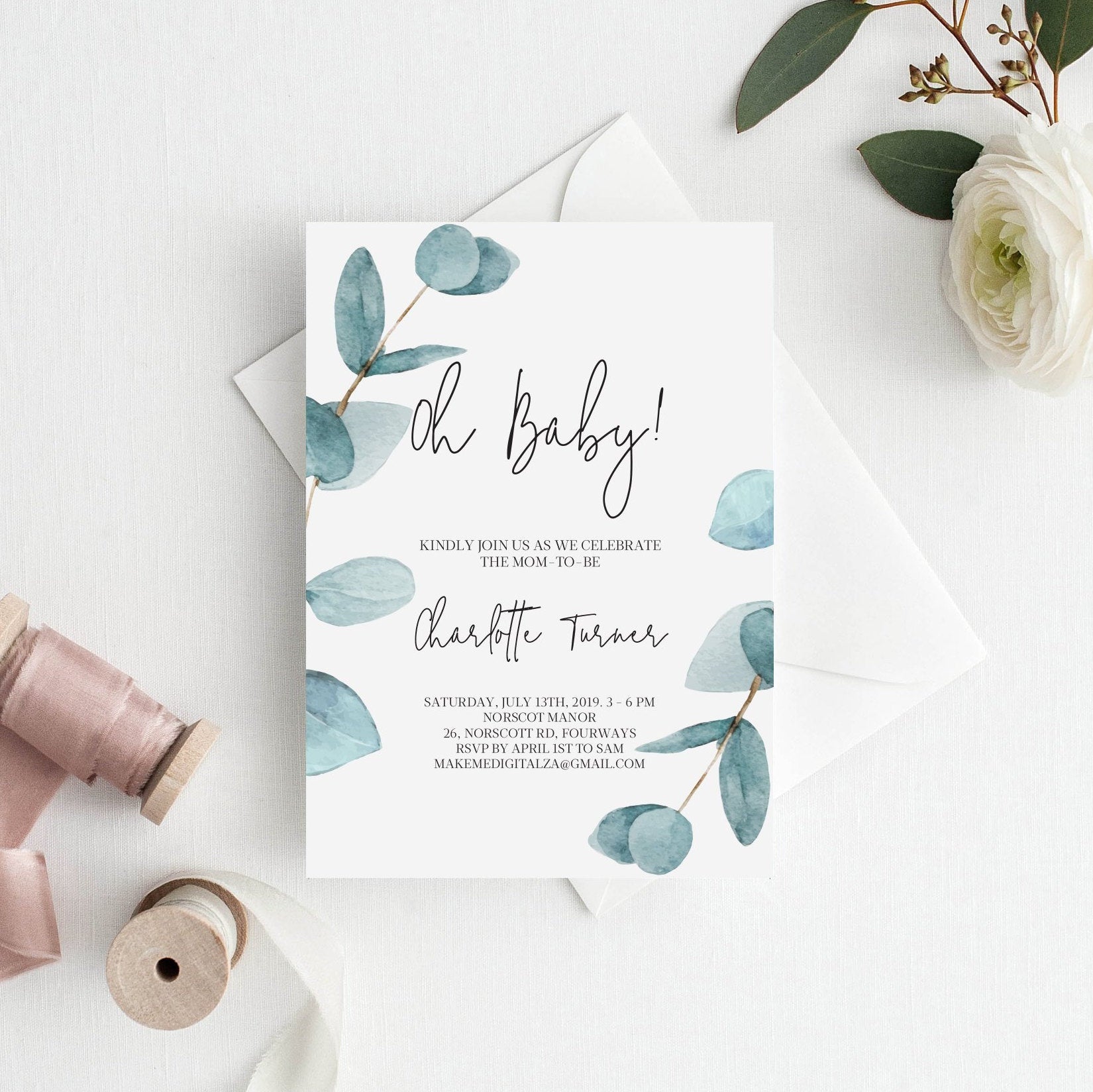 Eucalyptus baby fashion shower invitation