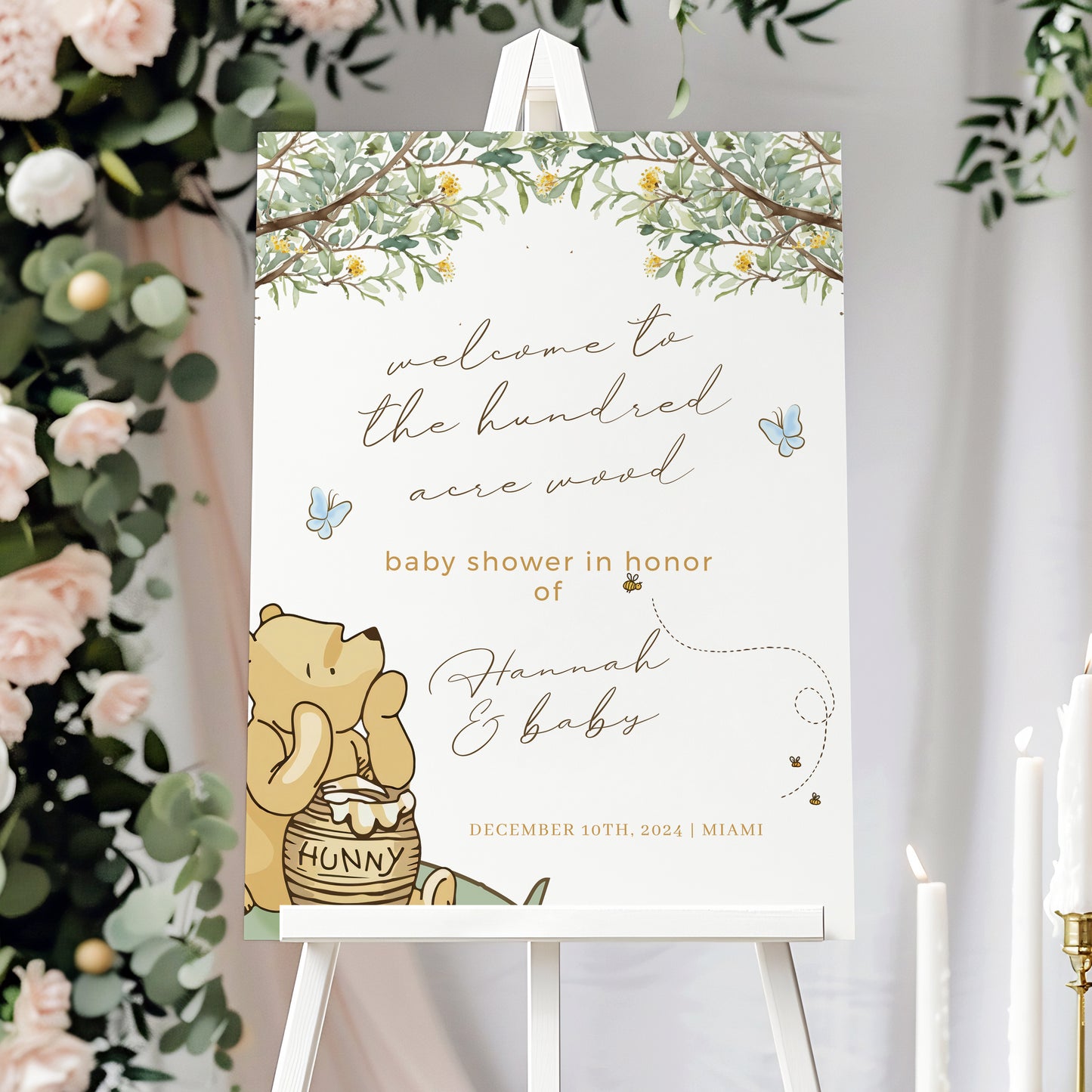 Winnie-the-Pooh Bear Baby Shower Welcome Sign Template