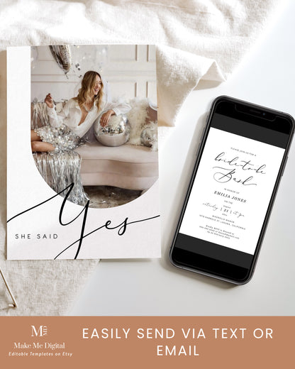 Elegant Calligraphy 'She Said Yes' Bridal Shower Invitation