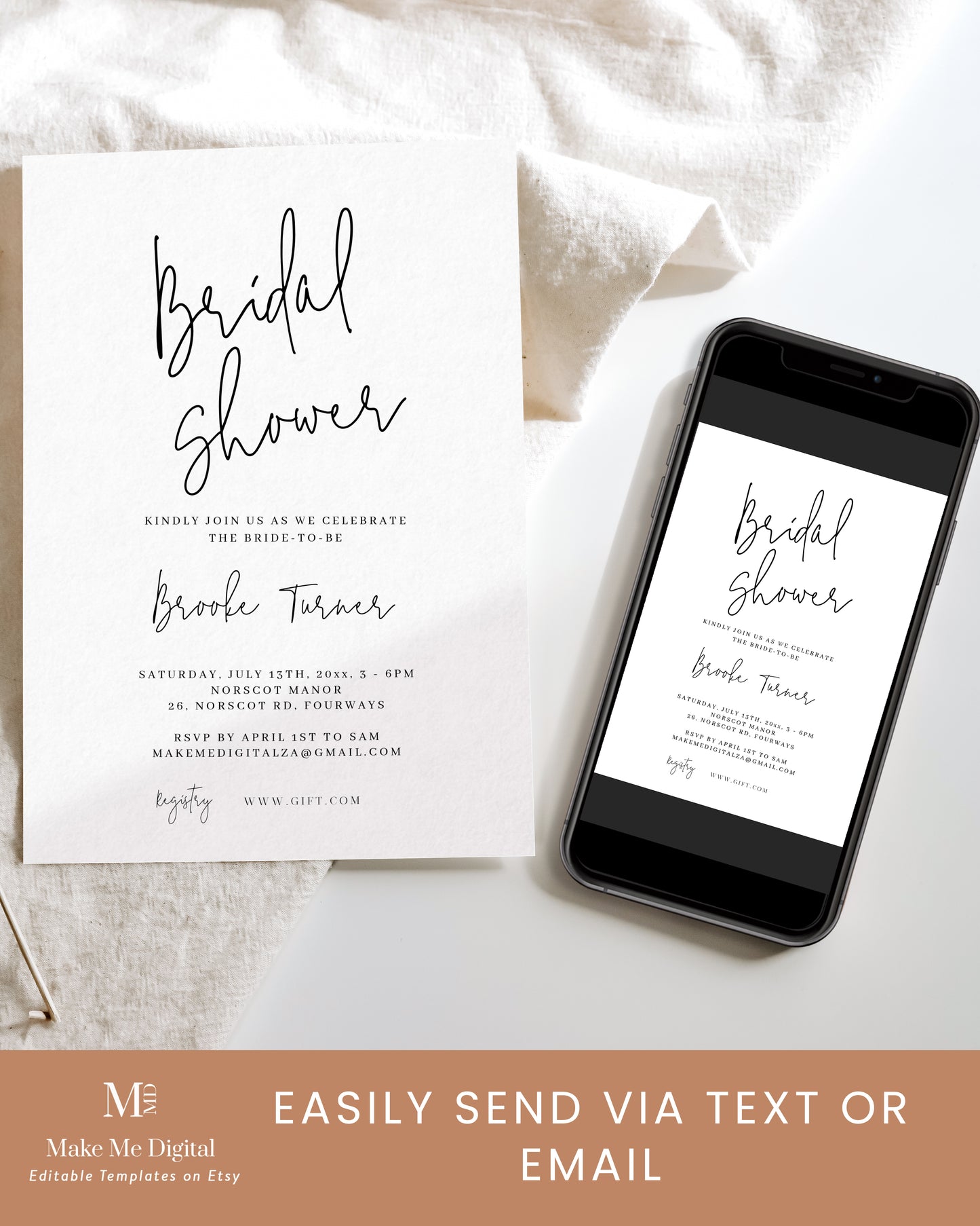 Modern Calligraphy Bridal Shower Invitation