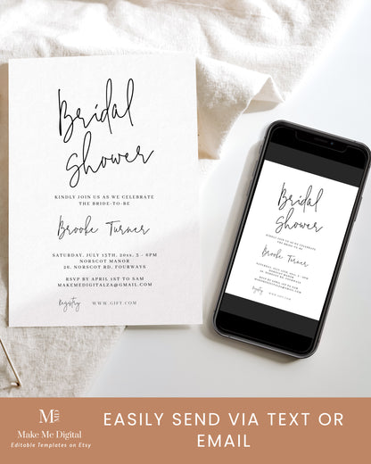 Modern Calligraphy Bridal Shower Invitation