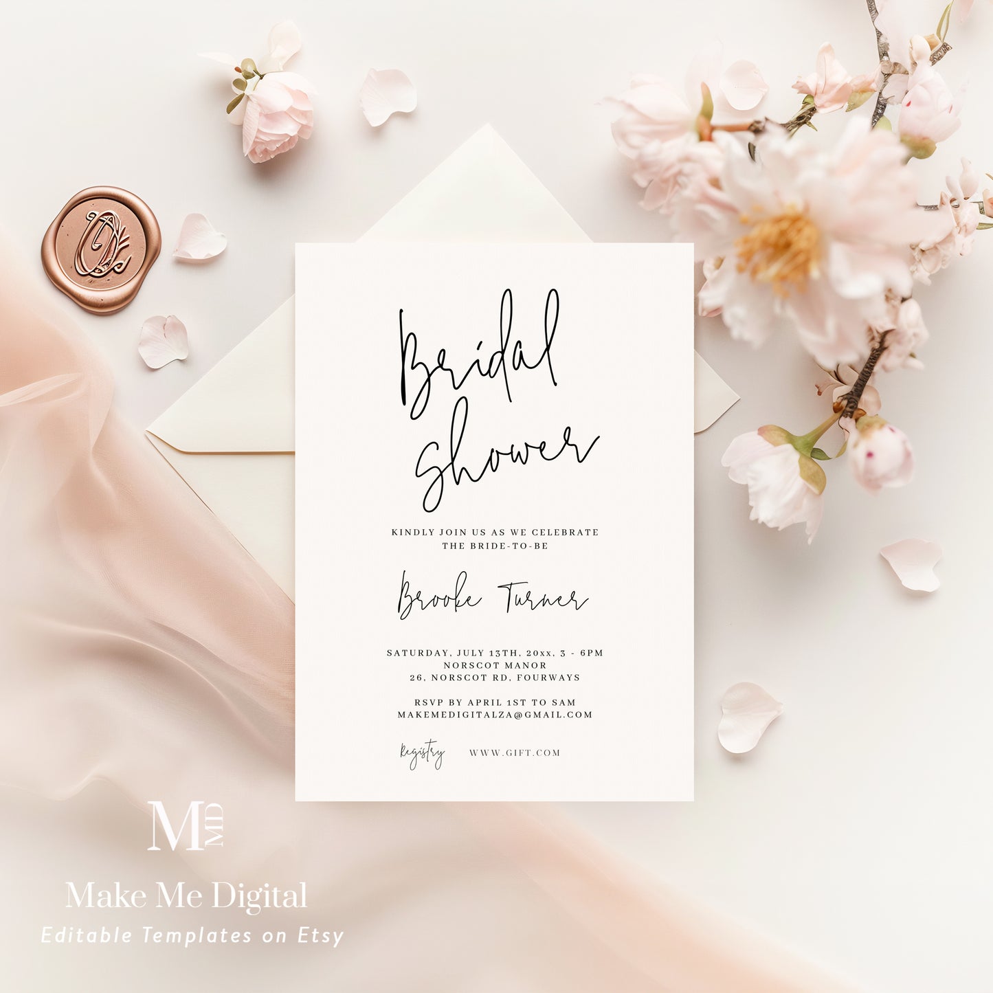 Modern Calligraphy Bridal Shower Invitation