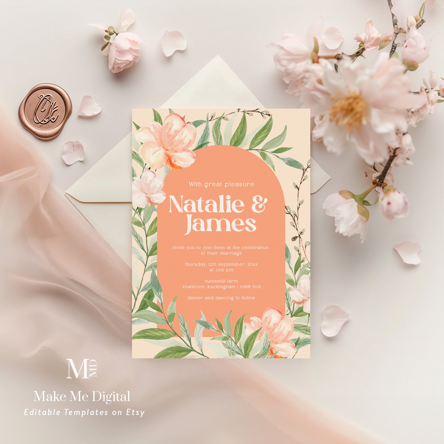 Peach Blossom Wedding Invitation Bundle