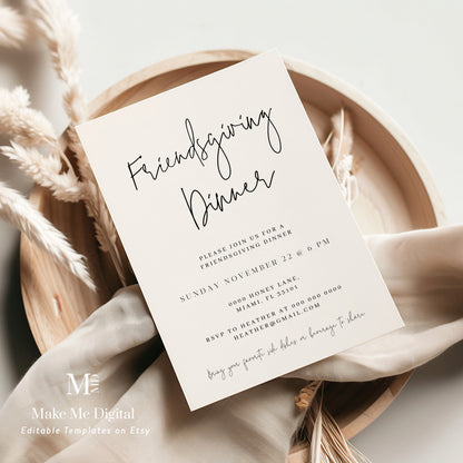 Simple Modern Friendsgiving Dinner Thanksgiving Invitation