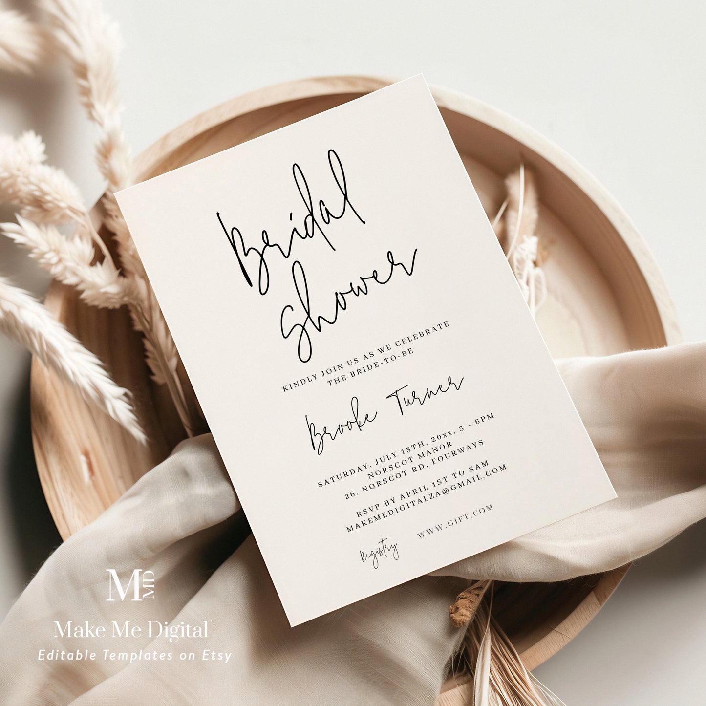 Modern Calligraphy Bridal Shower Invitation