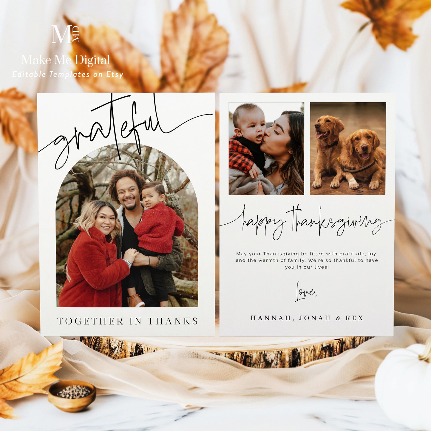 2024 Modern Minimalist Grateful Thanksgiving Family Photo Card Template