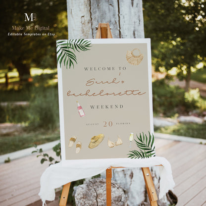 Tropical Bachelorette Weekend Welcome Sign | Beach Party Vibes | Editable Swim Theme for Miami or Mexico