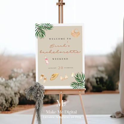 Tropical Bachelorette Weekend Welcome Sign | Beach Party Vibes | Editable Swim Theme for Miami or Mexico