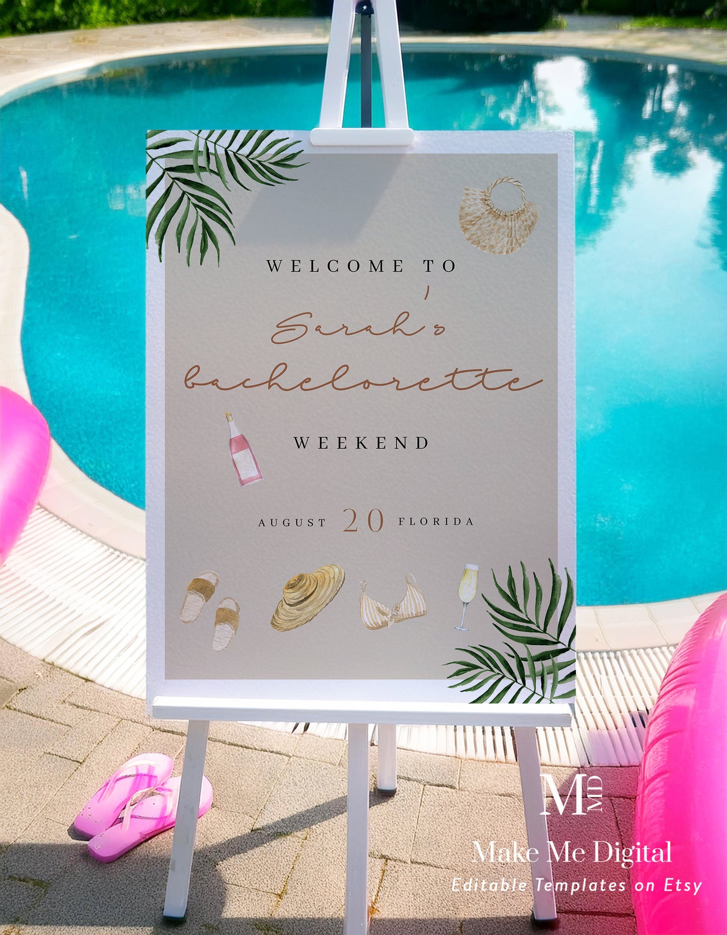 Tropical Bachelorette Weekend Welcome Sign | Beach Party Vibes | Editable Swim Theme for Miami or Mexico