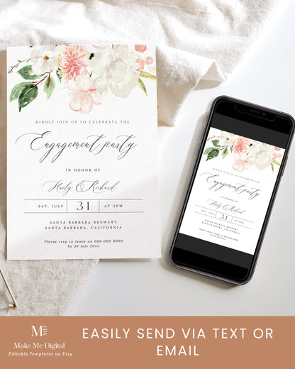 Blush Pink & White Floral Engagement Party Invitation