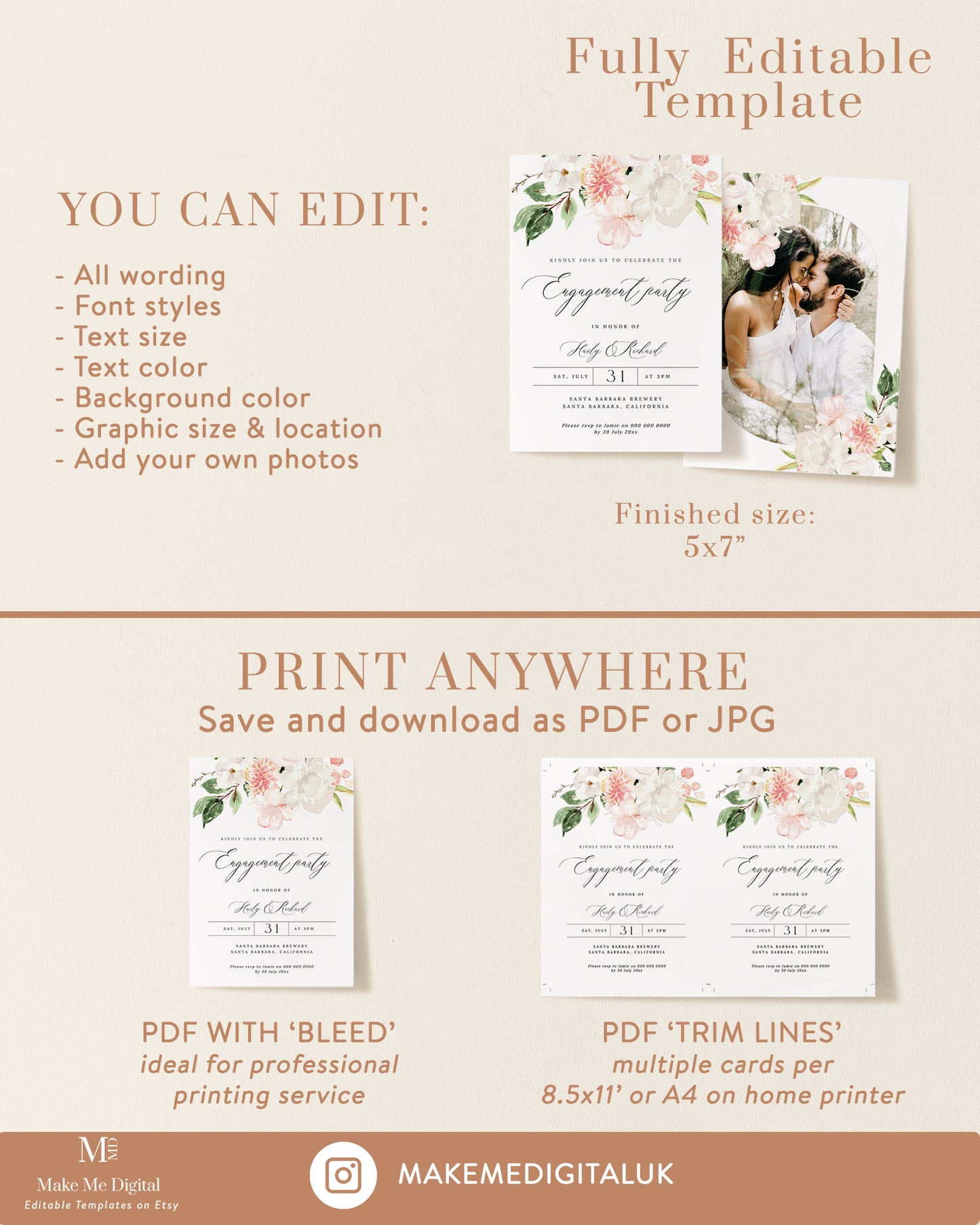 Blush Pink & White Floral Engagement Party Invitation