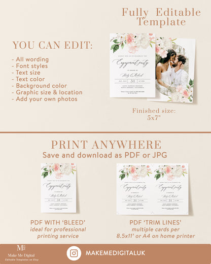 Blush Pink & White Floral Engagement Party Invitation