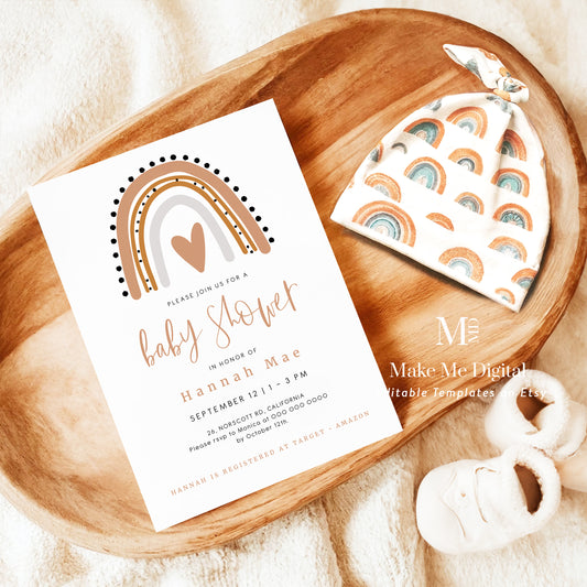 Terracotta Rainbow Baby Shower Invitation