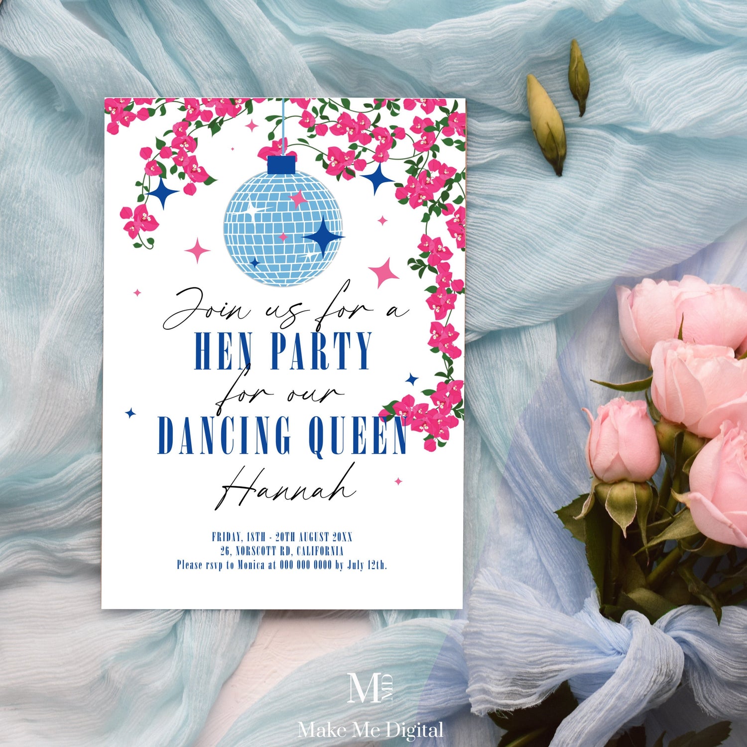 Mamma mia themed hen party invitation