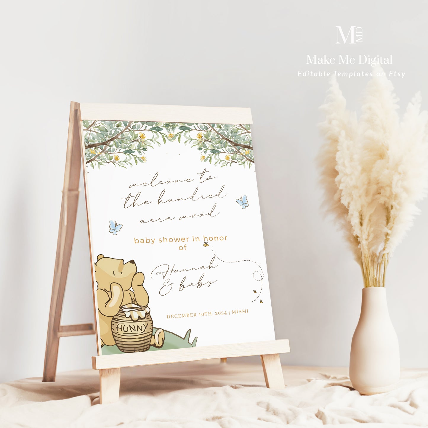 Winnie-the-Pooh Bear Baby Shower Welcome Sign Template