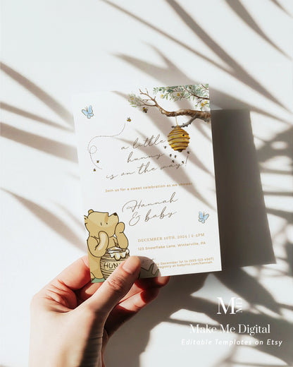 Winnie-the-Pooh Bear Baby Shower Invitation template