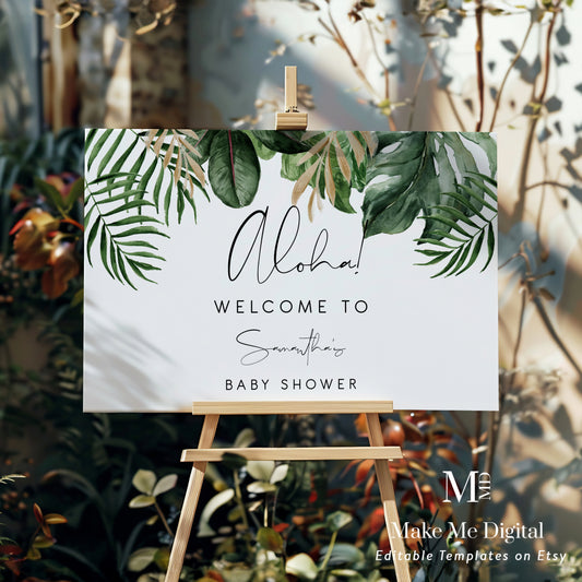 Tropical & Gold Baby Shower Welcome Sign