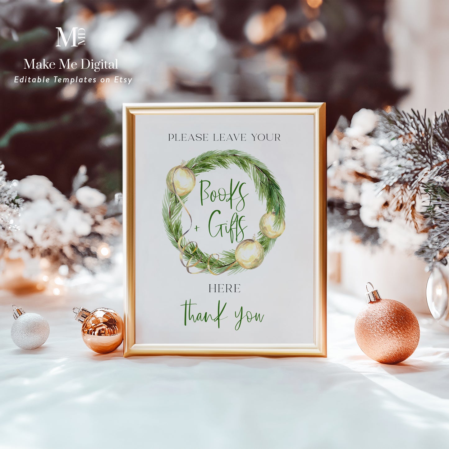 Green & Gold Christmas Books and Gifts Sign