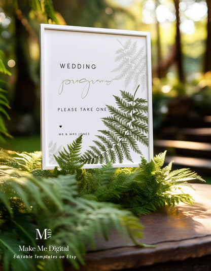 Watercolour Fern Wedding Program Sign