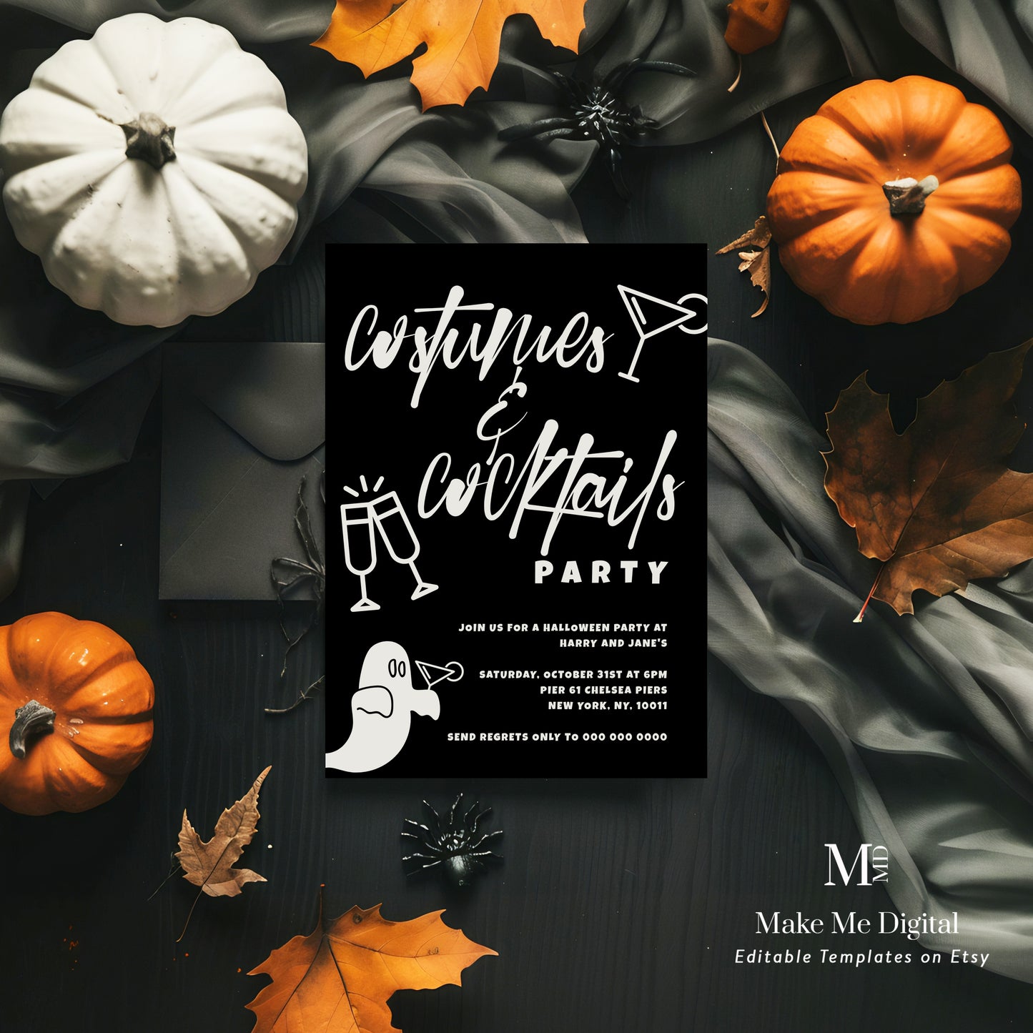 Costumes and Cocktails Ghost Halloween Invitation Template