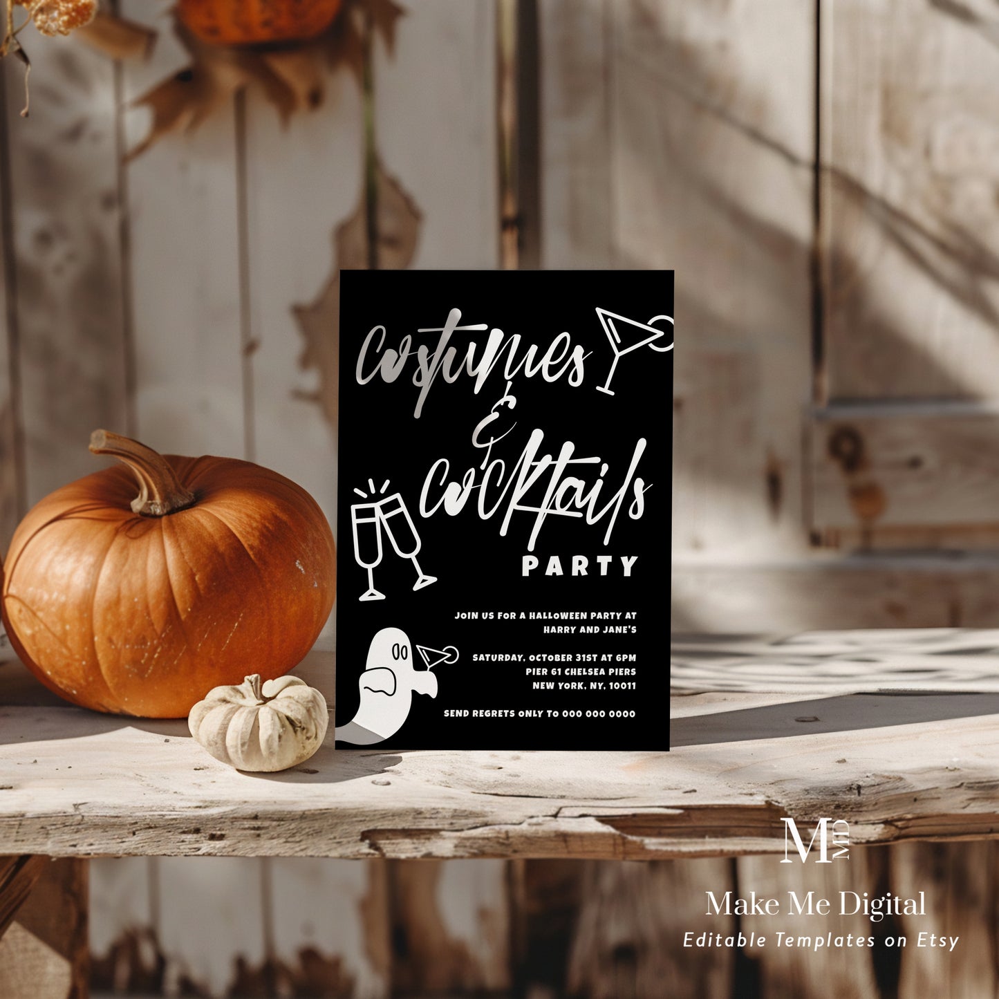 Costumes and Cocktails Ghost Halloween Invitation Template