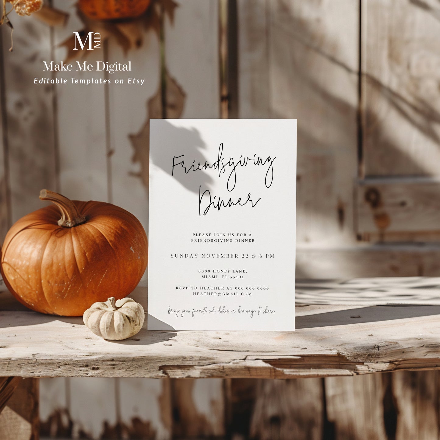 Simple Modern Friendsgiving Dinner Thanksgiving Invitation