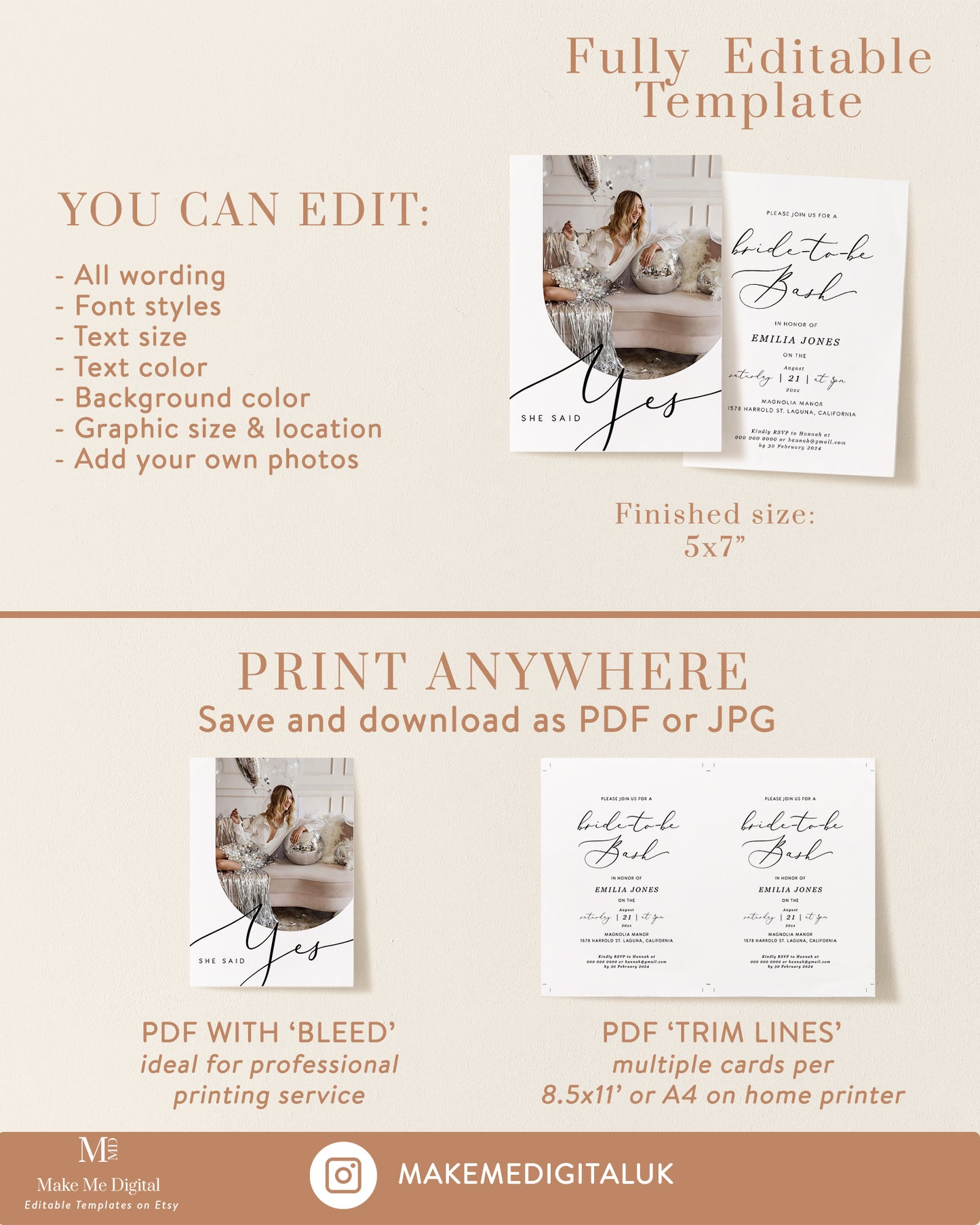 Elegant Calligraphy 'She Said Yes' Bridal Shower Invitation