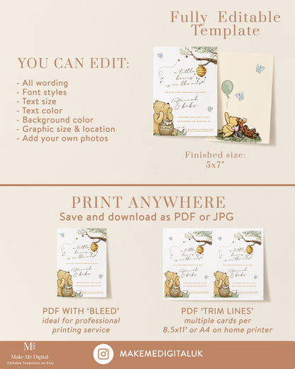 Winnie-the-Pooh Bear Baby Shower Invitation template