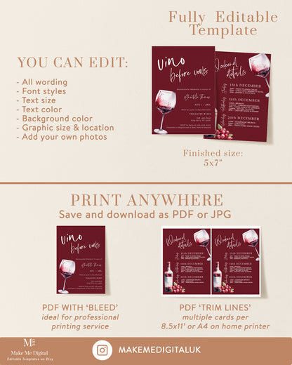 Vino Before Vows Burgundy Red Invitation template