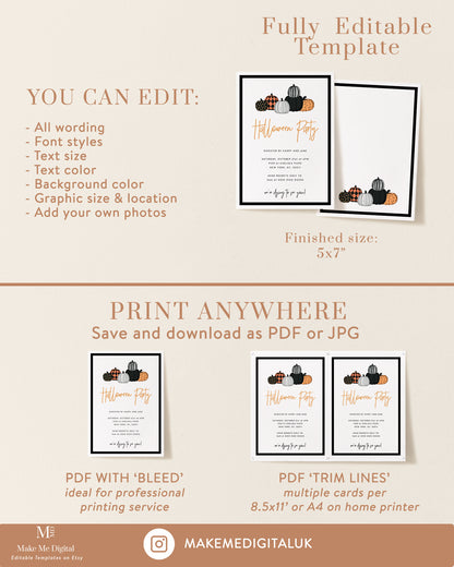 Minimalist pumpkin black and orange Halloween party invitation