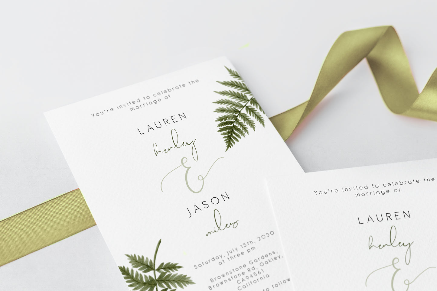 Watercolour Fern Wedding Invitation Single