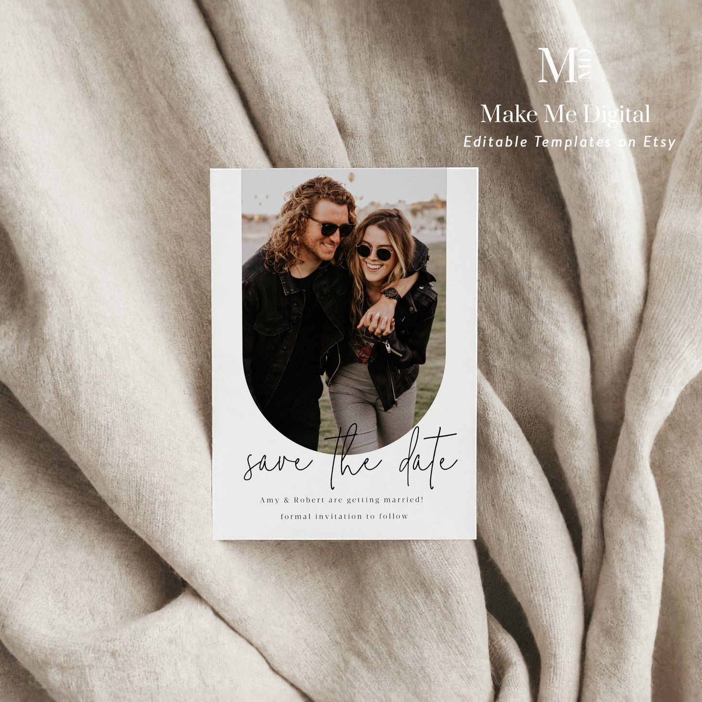 Modern Calligraphy Photo Arch Save the Date Invitation