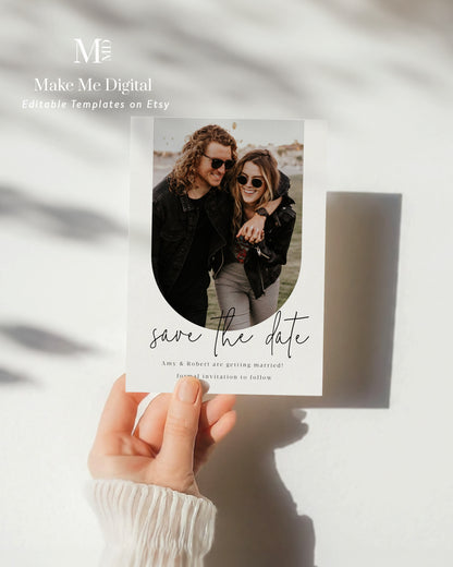 Modern Calligraphy Photo Arch Save the Date Invitation