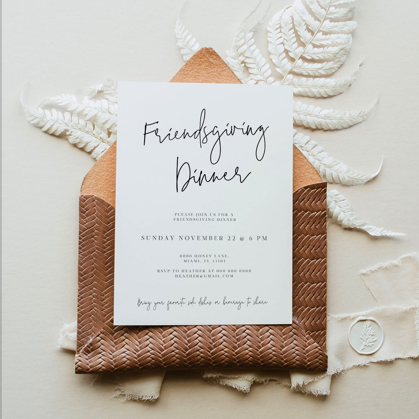 Simple Modern Friendsgiving Dinner Thanksgiving Invitation