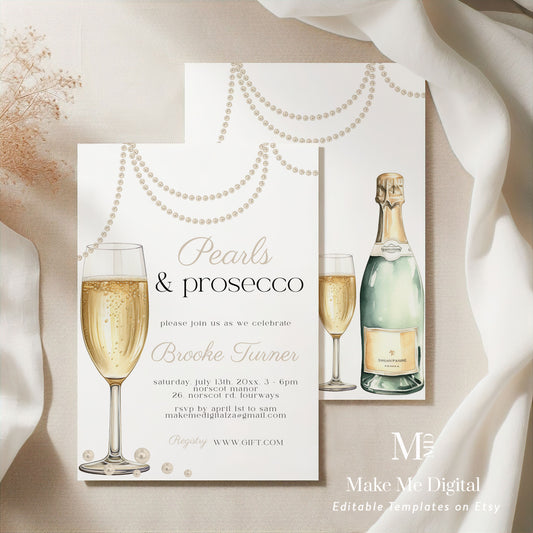 Pearls and Prosecco Bridal Shower Invitation template