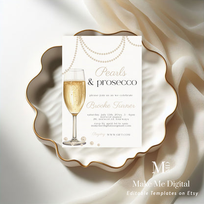 Pearls and Prosecco Bridal Shower Invitation template