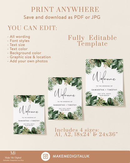 Tropical & Gold Wedding Welcome Sign