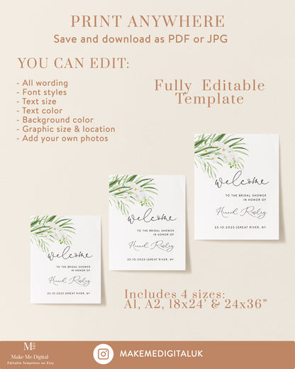 White Orchid Bridal Shower Welcome Sign