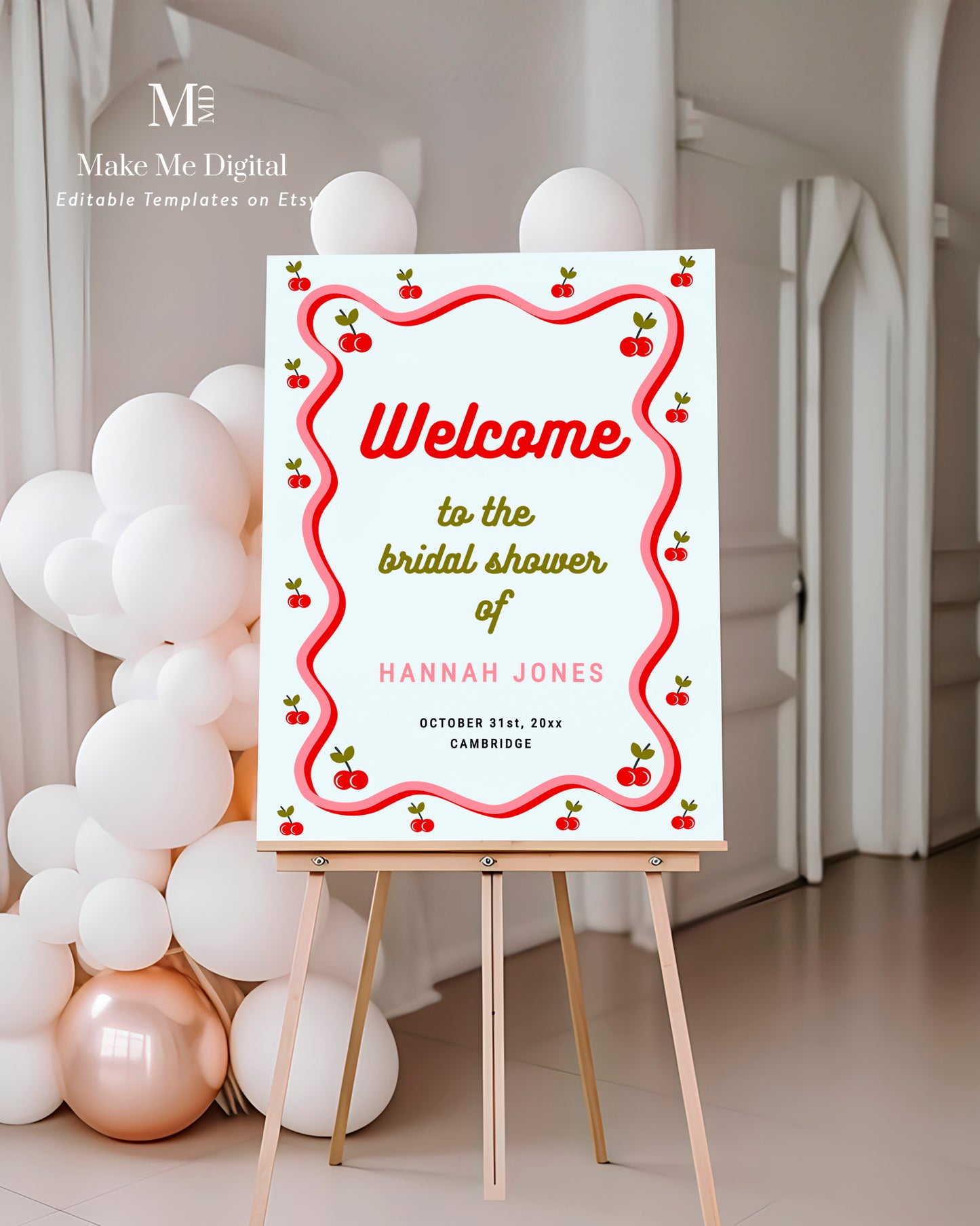 Retro Cherry Bridal Shower Welcome Sign template