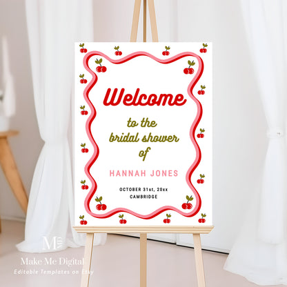 Retro Cherry Bridal Shower Welcome Sign template