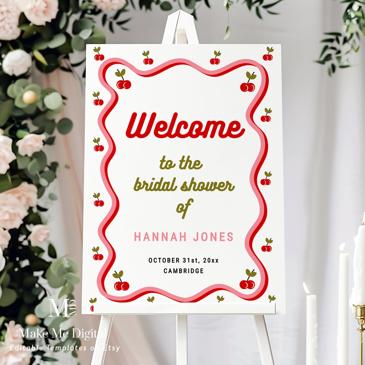 Retro Cherry Bridal Shower Welcome Sign template