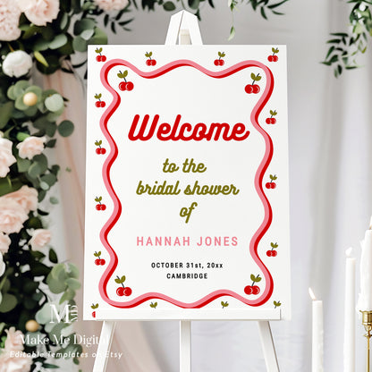 Retro Cherry Bridal Shower Welcome Sign template