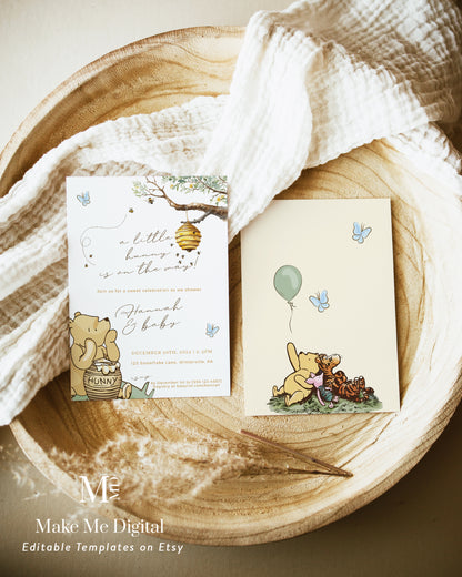 Winnie-the-Pooh Bear Baby Shower Invitation template