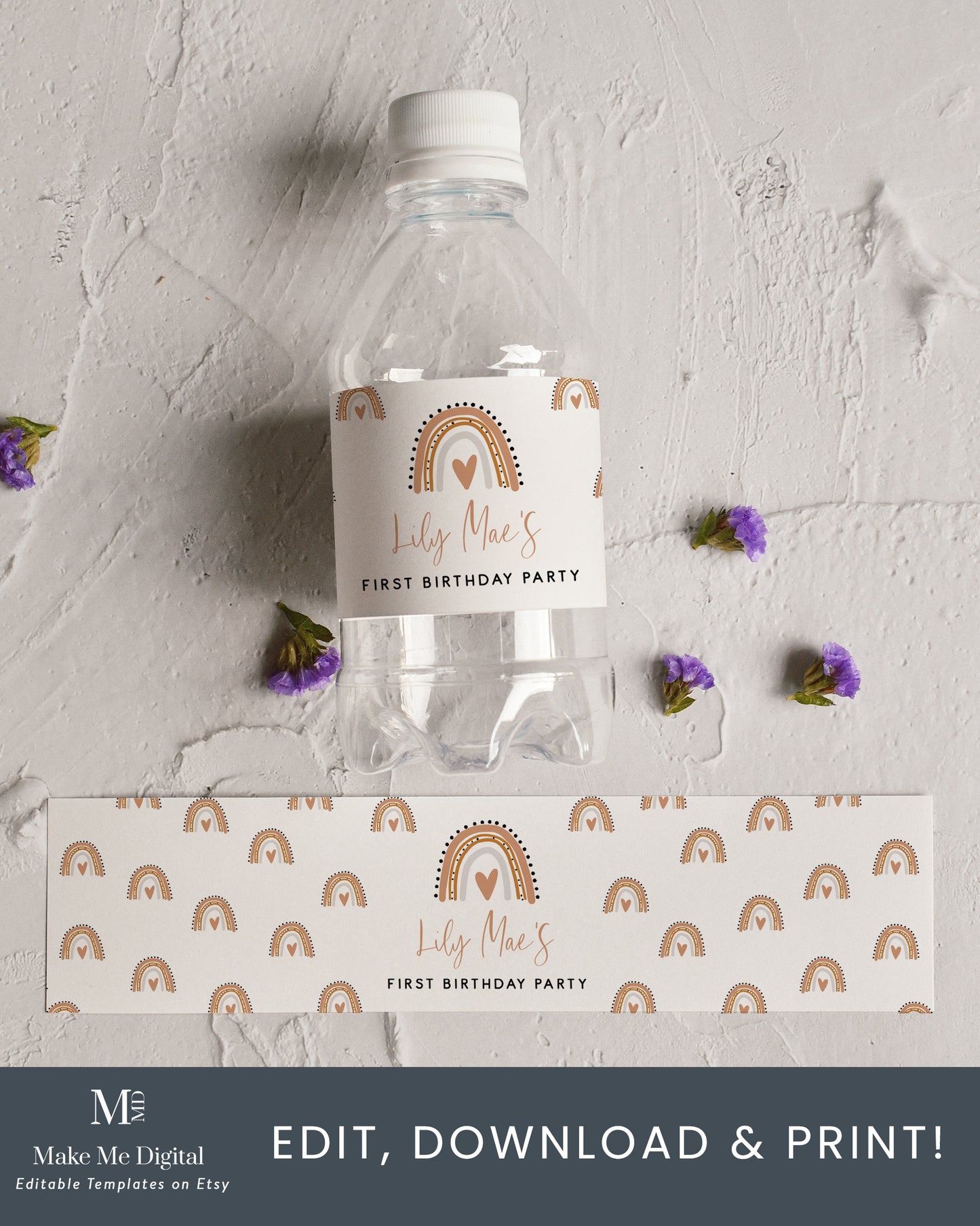 Rainbow Birthday Water Bottle Favor Label