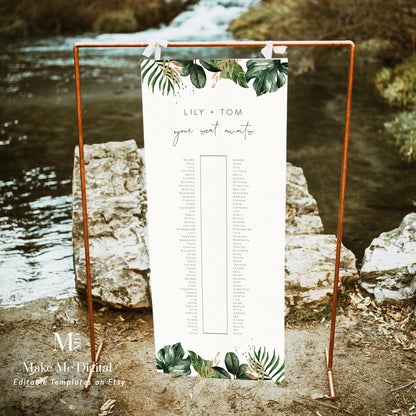 Long Tropical Seating Chart Sign Wedding Sign template