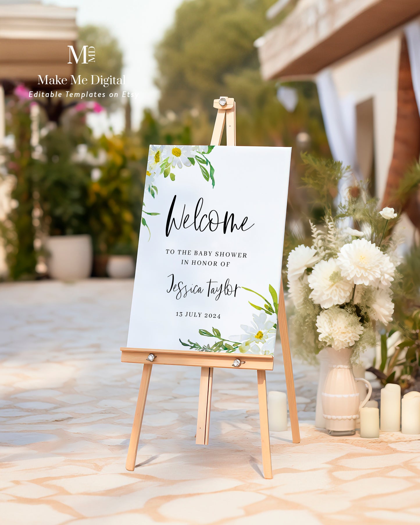 Delicate Daisy Baby Shower Welcome Sign