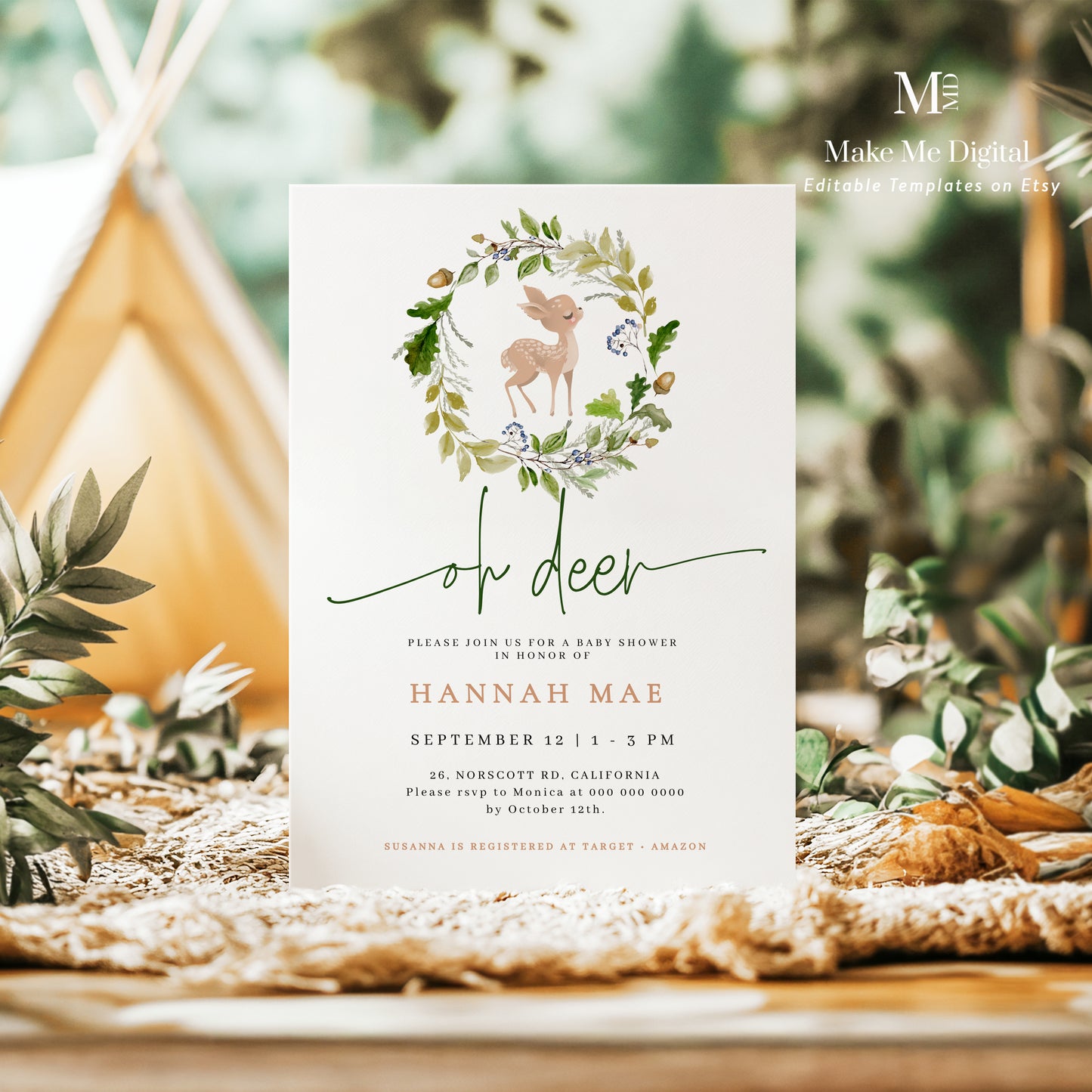 Woodland Deer Baby Shower Invitation