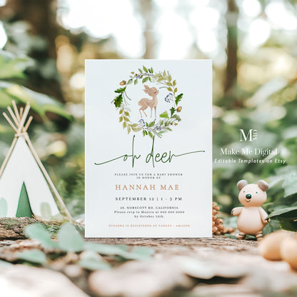 Woodland Deer Baby Shower Invitation