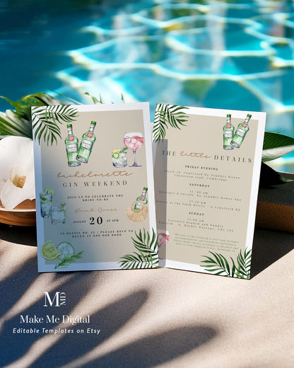 Gin Tropical Beach Party Bachelorette Weekend Invitation